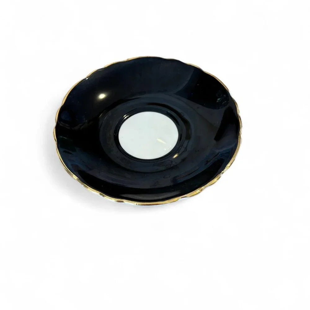 Vintage Staffordshire Fine‎ Bone China Black Gold Floral Teacup Tea Cup